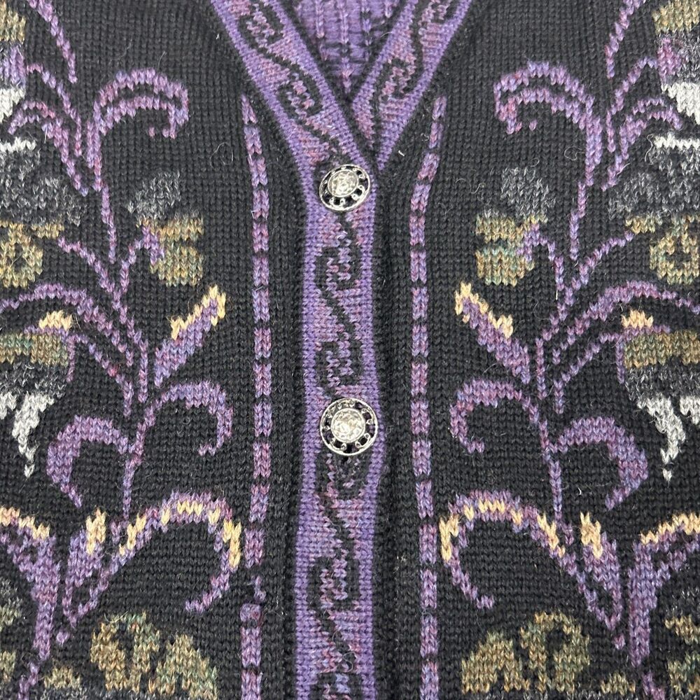Cherry Lewis Sweater Womens Medium Purple Wool Floral Tapestry Cardigan England - Picture 3 of 7
